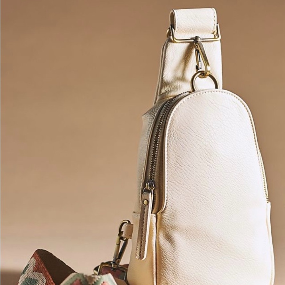Anthropologie Cream Leather Crossbody Sling Bag